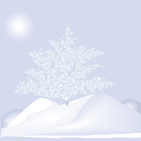 Winter background - big spruce on the slope of snowy mountains - art creative modern abstract vectorのイラスト素材