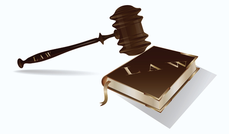 Book of the law with metal corners and Judge Hammer realistic - isolated on white background - art vectorのイラスト素材