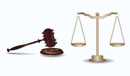 Judge's hammer, Libra with cups on the chain, - isolated on white background - art vectorのイラスト素材