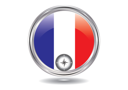 France flag round icon, compass. Isolated on white background, vector illustration.のイラスト素材