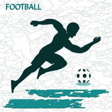 Football player running behind the ball, abstract light background with grunge elements. Vector art illustration.のイラスト素材