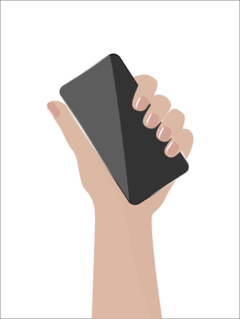 Mobile phone in hand, isolated on white background. Vector art illustration.のイラスト素材