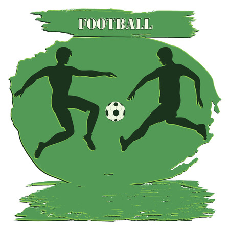 Two soccer players with ball background with a green brush stroke in grunge style. Art vector  illustration.のイラスト素材
