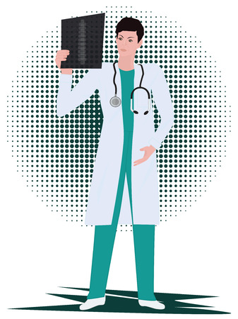 Doctor, male, examines an x-ray. Art vector illustration.のイラスト素材