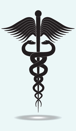 Symbol of modern medicine, the caduceus. Isolated on white background, vector art illustration.のイラスト素材