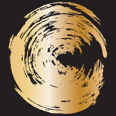 Brush stroke, splash, round, grunge style - gold on black background - isolated - art illustration vector.のイラスト素材