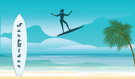 Surfer, surfboard, seascape, big wave. Art creative vector illustration.のイラスト素材