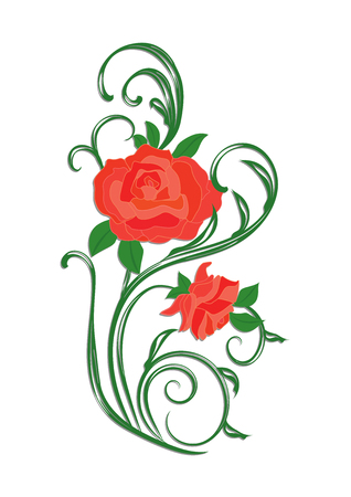 Rose red on decorative original stem - isolated on white background - Vector illustrationのイラスト素材