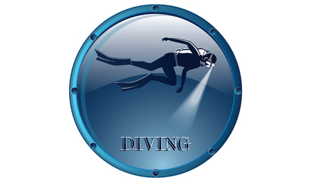 Icon round scuba diving, diver. Isolated on white background. vector illustration, living club.のイラスト素材