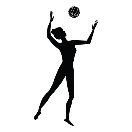 Sketch. Volleyball - two girls play ball - isolated on white background - art vectorのイラスト素材