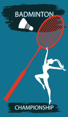 Racket, shuttlecock and girl - brush stroke with an inscription Badminton Championship - art vector illustration. Sports Posterのイラスト素材