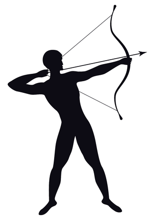 Sketch - Athlete pulls bow and arrow - isolated on white background - art vector illustrationのイラスト素材