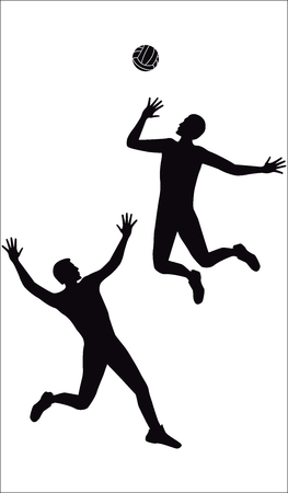 Sketch. Volleyball players in a jump are playing with the ball - isolated on white background - art vector illustration.のイラスト素材