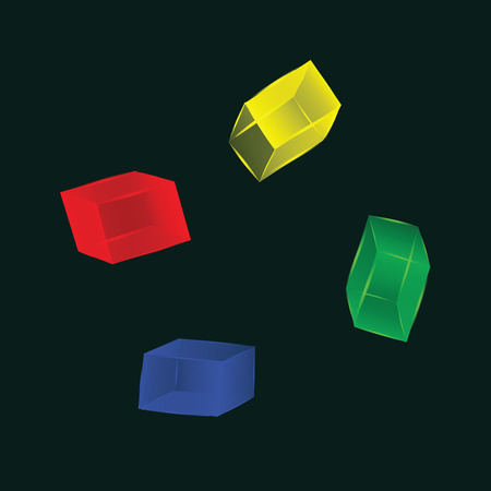 Bright glass cubes on a black background - red, blue, green, yellow - Element for design - art vectorのイラスト素材
