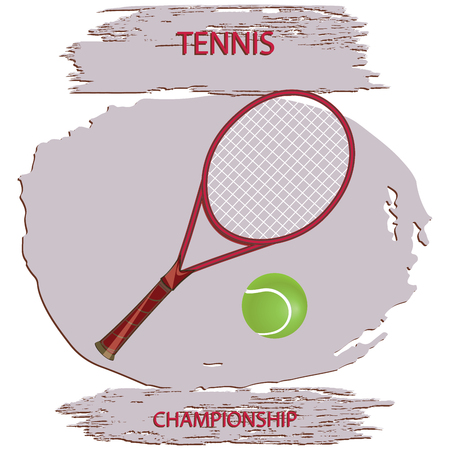Tennis racket, ball - grunge light background - inscription Tennis Championship - art vector. Sports Posterのイラスト素材
