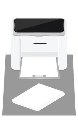 A printer with a stack of paper, a flat style. - isolated on white background - art vectorのイラスト素材