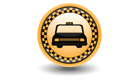 Icon Taxi - yellow round icon with car and cage symbol of taxi - isolated on white background - art vectorのイラスト素材