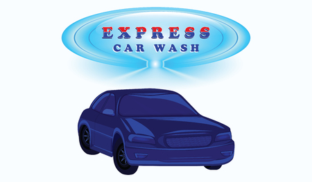 Express car wash - car and water shower - isolated on white background - vector art.のイラスト素材