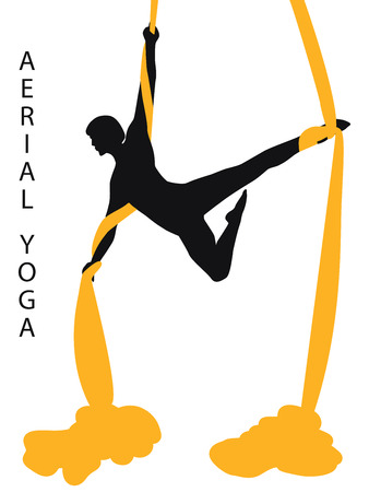 Air yoga - silhouette of an athlete with a silk ribbon - isolated on a white background - flat style - art vectorのイラスト素材