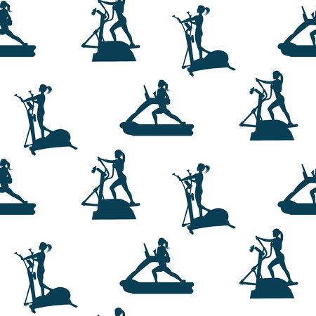 Sports pattern - female athletes on a stepper and a treadmill - white background - vectorのイラスト素材