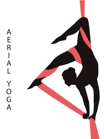 Aerial aerobics. Woman on red hammock - isolated on white background - art vector.のイラスト素材