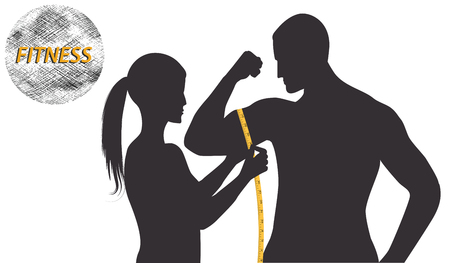 Silhouette of a woman measuring tape muscle athlete - Fitness logo - flat style - isolated on white background - vector artのイラスト素材