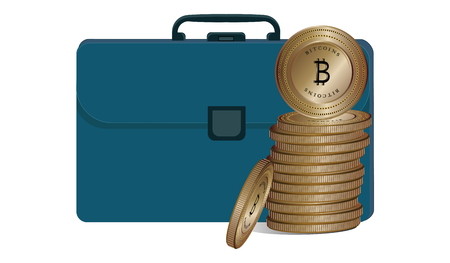 Bitcoin pile - briefcase - isolated on white background - art vector Business and finance conceptのイラスト素材