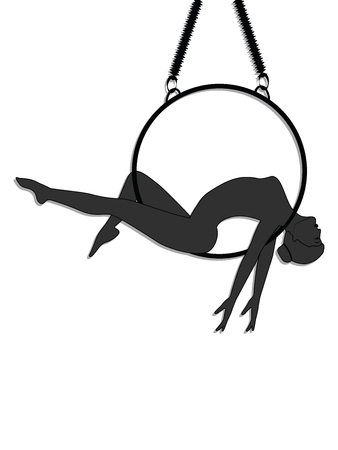 Aerial yoga - silhouette - woman lies on a hoop - isolated on white background - flat style - vectorのイラスト素材