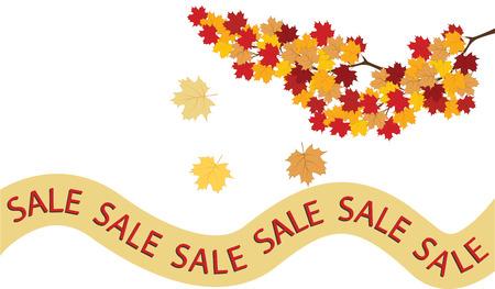 Branch with autumn leaves - ribbon with inscription sale - isolated on white background - art vectorのイラスト素材