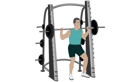 A man raises a barbell on a power simulator - a flat style - isolated on a white background - art vectorのイラスト素材