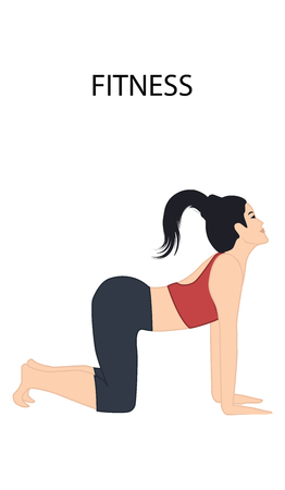 Fitness - young woman doing exercise pose cat - isolated on white background - vector artのイラスト素材