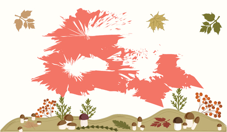 Autumn background - leaves, mushroom glade - isolated on white background - vectorのイラスト素材