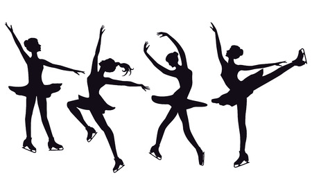 Skaters - set of silhouettes of women on skates - isolated on white background - vectorのイラスト素材