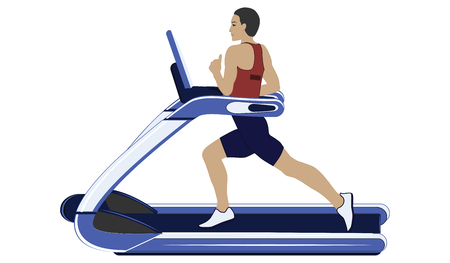 A man trains muscles on a treadmill - isolated on white background - flat style - vectorのイラスト素材