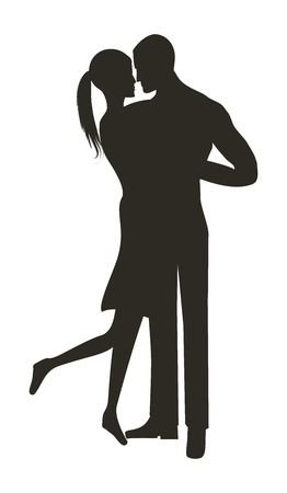 Sketch - Silhouette of a man and a woman in the arms of each other - isolated on white background - vectorのイラスト素材
