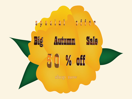 Autumn sale - yellow flower with inscription - isolated on a light background - vectorのイラスト素材