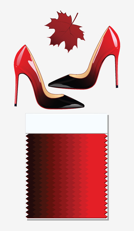 Varnished red with black realistic high-heeled shoes - a sample of the color palette - isolated on white background - vector.のイラスト素材