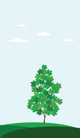 Tree with green leaves - flat style - spring abstract background -vectorのイラスト素材