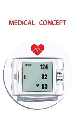 Medical Concept. Wrist blood pressure monitor, realistic - icon round - flat style - vector.のイラスト素材