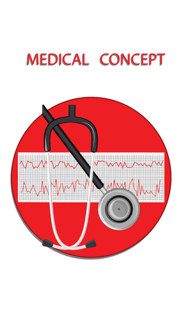 Stethoscope and cardiogram - flat style - round icon - vector. Medical Concept.のイラスト素材