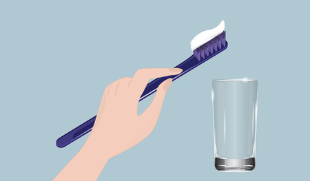 Tooth blue in a female hand, realistic, transparent glass - on a light background - vector.のイラスト素材