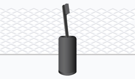 Toothbrush black in stand, realistic - decorative light background - vector.のイラスト素材
