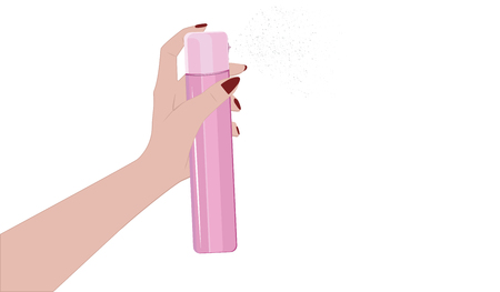 Pink hairspray in female hand - isolated on white background - flat style - vectorのイラスト素材