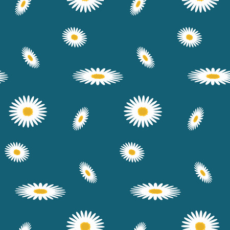 Wildflowers pattern - blue background with white daisies - vectorのイラスト素材