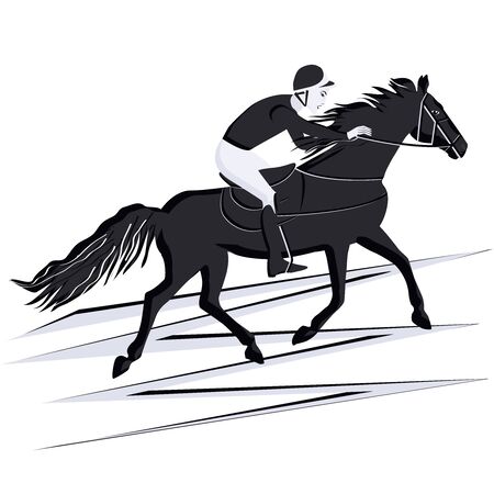 Jockey at the races. Horse riding. Black and white silhouette - isolated - vectorのイラスト素材