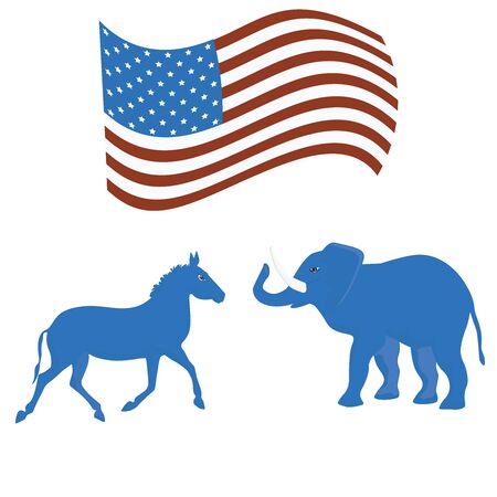 Donkey and Elephant - American flag - isolated on white background - vector. US Political Parties. Republican and Democratic Talismansのイラスト素材