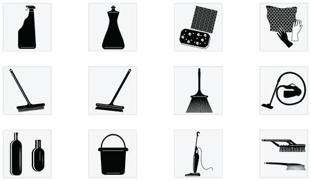 Set of Icons - tools and appliances for cleaning - isolated on white background - flat style - vector.のイラスト素材