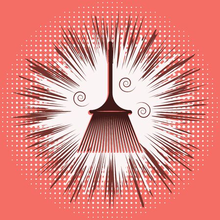 Broom - on abstract coral background - flat style - vector. Cleaning serviceのイラスト素材