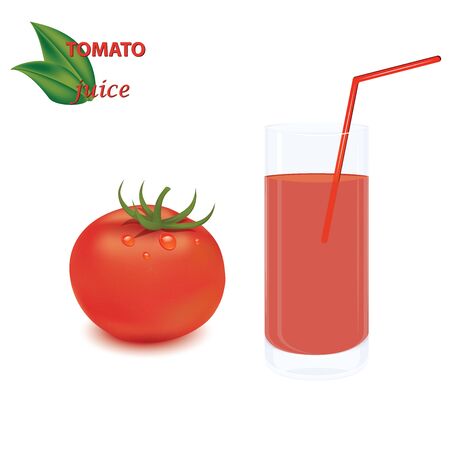 Tomato realistic and glass with tomato juice and straw - isolated on white background - vectorのイラスト素材