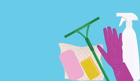 Banner - Set of goods for home cleaning - light background - flat style - vectorのイラスト素材
